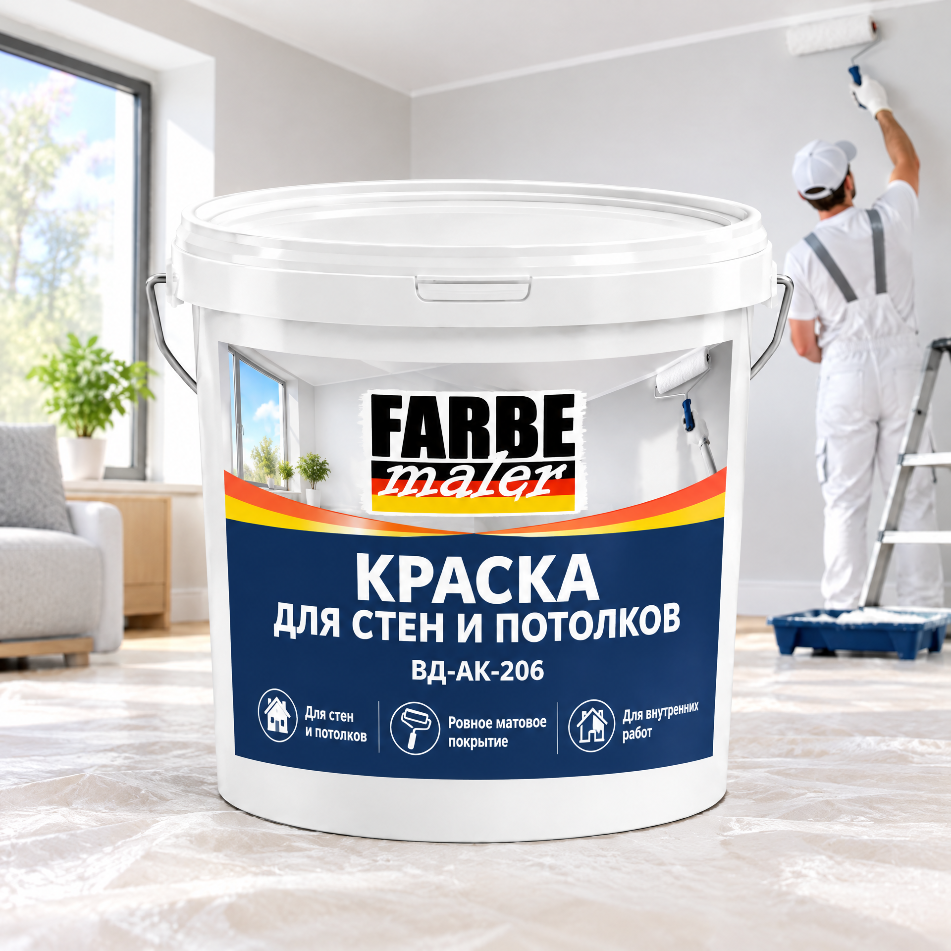 Краска для стен и потолков ВД-АК-206  "FARBE MALER"